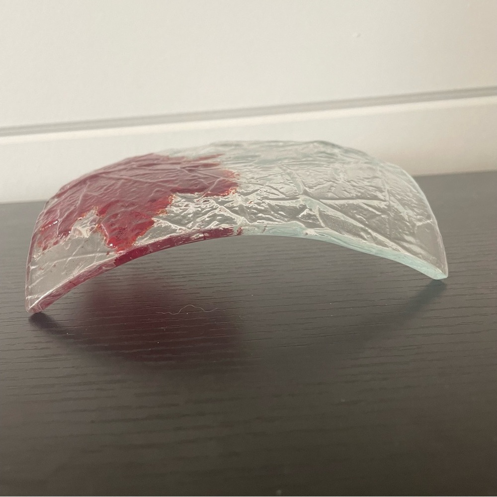LAST CHANCE Decorative Glass Candy Dish Candle Holder Clear Red Leaf Home Decor - Picture 2 of 7